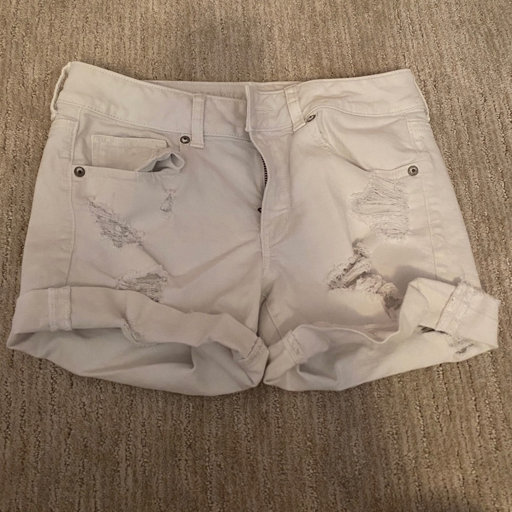 American Eagle white jean shorts midi super stretch low rise